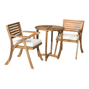 English Elm Christopher Knight Home® - Outdoor 3-Piece Kd Wood Dining Set With Cushions – Teak Finish, Elegant Design For Cozy Gatherings 54555.00TEA-57522.00