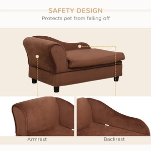 English Elm Pet Sofa with Lift Top Storage Tufted Flannel Cushion Eucalyptus Wood Frame Brown T3971P406650