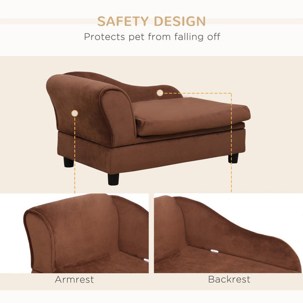 English Elm Pet Sofa with Lift Top Storage Tufted Flannel Cushion Eucalyptus Wood Frame Brown T3971P406650