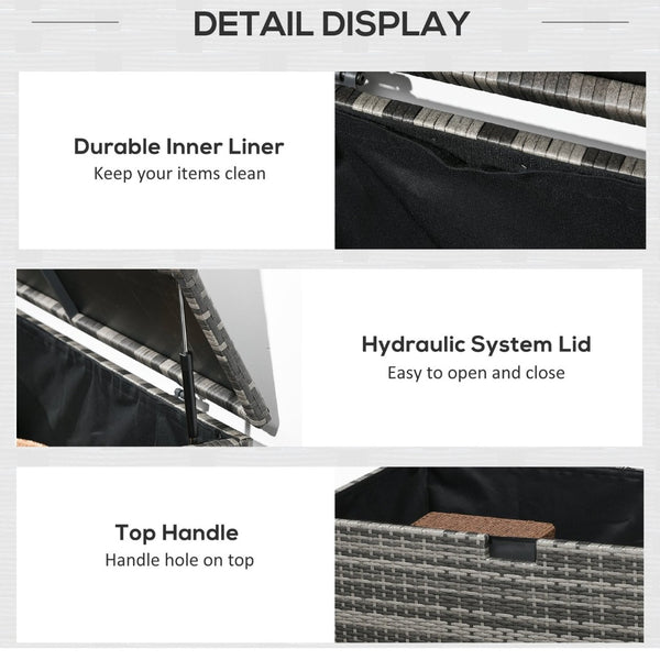 English Elm Outsunny 113 Gallon Waterproof Rattan Deck Box For Outdoor Storage, Cushions, Tools & More! W2225P217537-GIGA