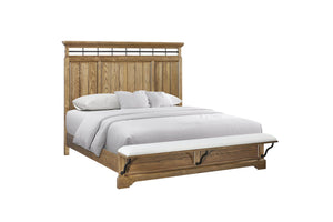 English Elm King Panel Bed with Elegant Transitional Styling, Solid Wood & MDF Frame, Centerpiece Bedroom Focal Point Caramel 86 L x 50.25 W x 6.5 H B2699S00083
