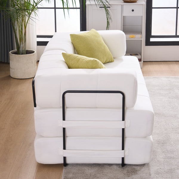 English Elm Folding Sofa Bed with Corduroy Cover, 78.5" Convertible Futon Couch, No-Assembly Foam Spring Mattress, Compact Sleeper for Living Room Beige W2915P276679