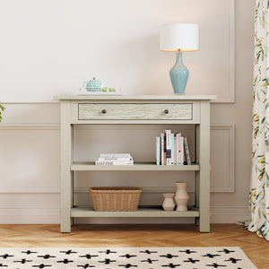 English Elm Trexm Retro Console Table With Drawer and Two Sturdy Shelves For Entryway, Living Room (Gray Wash)