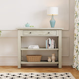 Retro Gray Wash Console Table with Drawer & Shelves - Versatile Entryway Furniture