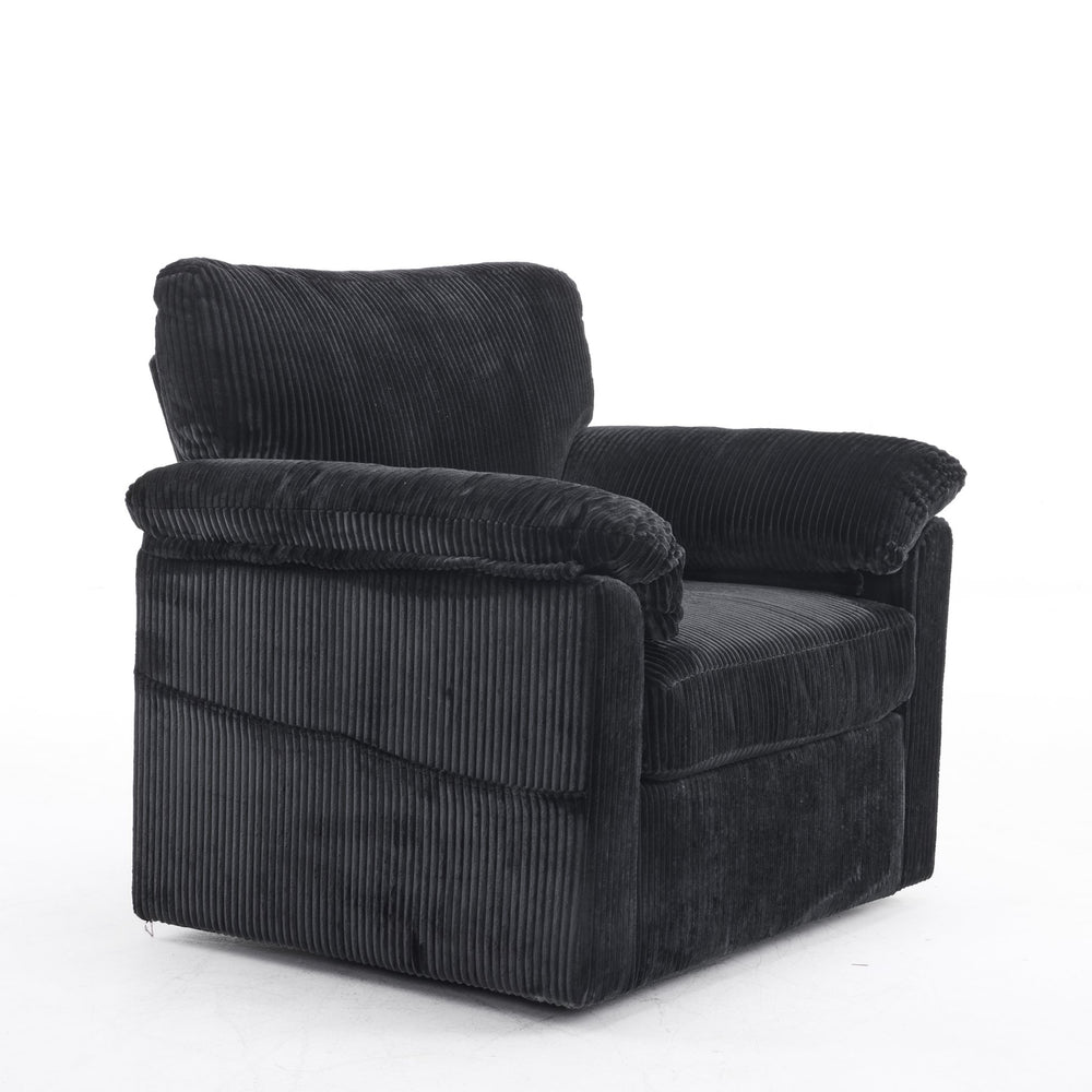 English Elm 33 Inch Oversized Swivel Corduroy Lounge Chair with Plush Chenille Cushioning and Support Springs Black W1829P265018