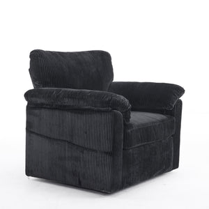 English Elm 33 Inch Oversized Swivel Corduroy Lounge Chair with Plush Chenille Cushioning and Support Springs Black W1829P265018