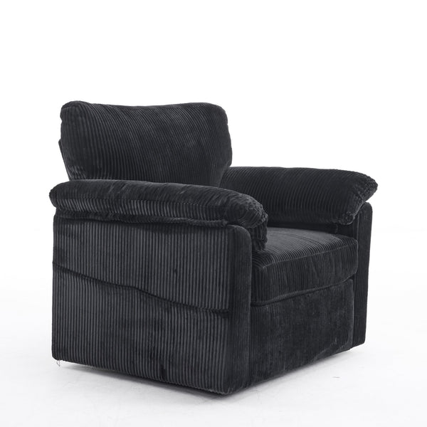 English Elm 33 Inch Oversized Swivel Corduroy Lounge Chair with Plush Chenille Cushioning and Support Springs Black W1829P265018