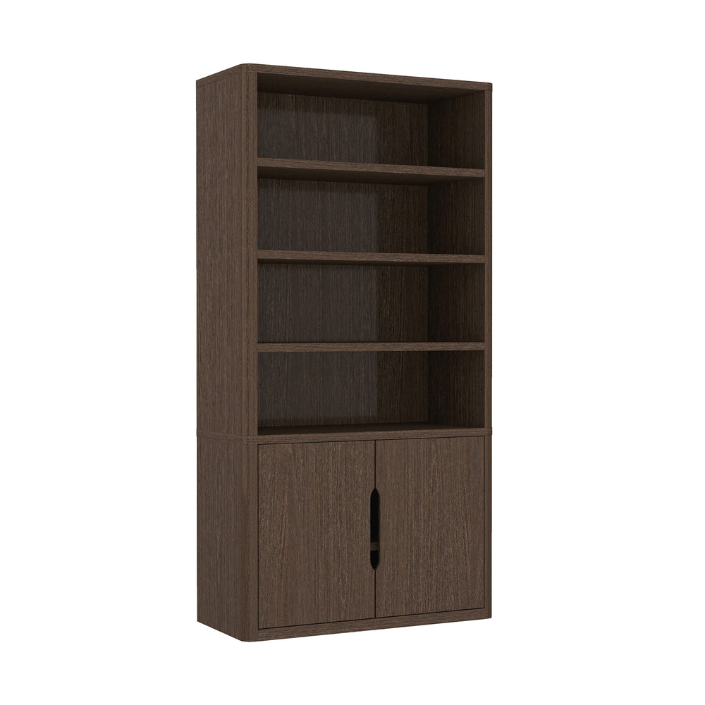 English Elm Rivington 40" Bookcase Cabinet with Soft-Close Doors, 4 Open Shelves, Adjustable Storage Appeal Walnut B365S00019