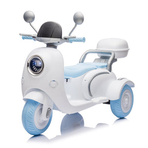 English Elm 12v Dual Motor Two Seater Kids Electric Ride on Motorcycle with Bluetooth Led and Trunk Blue W1578P268023