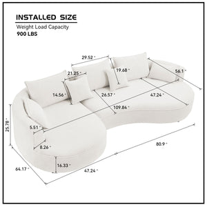 English Elm Curved Boucle Sectional Sofa - Elegant White Design For Modern Living Rooms & Comfortable Seating W876S00302
