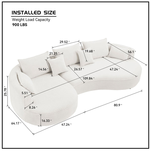 English Elm Curved Boucle Sectional Sofa - Elegant White Design For Modern Living Rooms & Comfortable Seating W876S00302