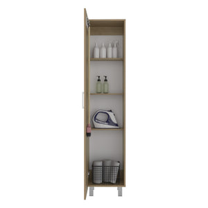 English Elm Vegas Tall Narrow Oak Tower Cabinet with Fixed Shelves for Laundry Utility Rooms Beige B128P473977