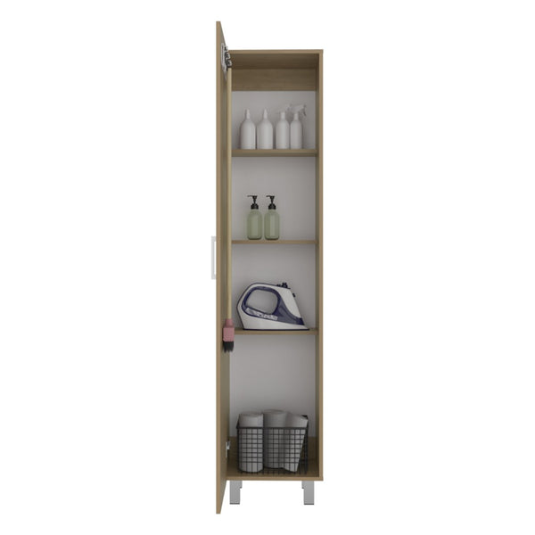 English Elm Vegas Tall Narrow Oak Tower Cabinet with Fixed Shelves for Laundry Utility Rooms Beige B128P473977