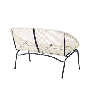 English Elm Christopher Knight Home® - NUSA Faux Wicker 3-Piece Outdoor Patio Chat Set with Rustproof Iron Frame, Curved Club Chairs & Loveseat White NUSA3PCSETWHI