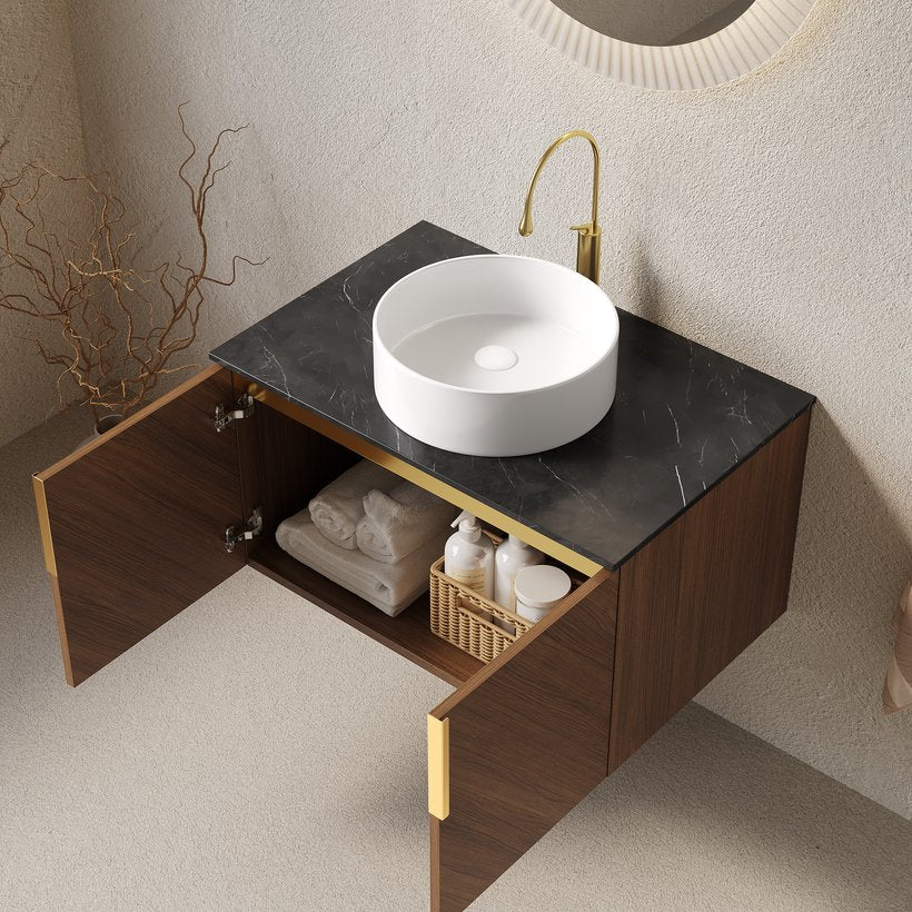 English Elm Arai 30" Wall-Mounted Bathroom Vanity With Sink, Stylish Black Stone Top & Elegant Storage Cabinet W2615S00158