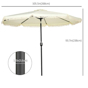 English Elm Outsunny 9Ft Cream White Patio Umbrella With Tilt, Ruffled Canopy, And Durable Steel Frame For Outdoor Fun W2225P200478-GIGA