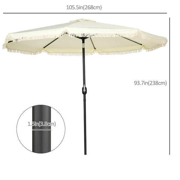 English Elm Outsunny 9Ft Cream White Patio Umbrella With Tilt, Ruffled Canopy, And Durable Steel Frame For Outdoor Fun W2225P200478-GIGA