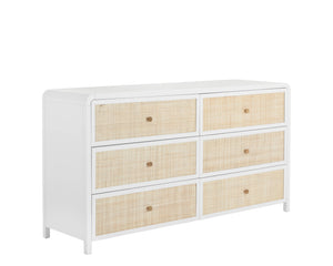 Sunpan Tierra Dresser - Coastal-Inspired Elegance with Rattan Detailing and Soft-Close Drawers for Style Small - 63W x 17.75D x 33.5H