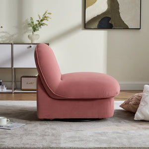 English Elm Swivel Accent Chair Plush Velvet Pumpkin Barrel Silhouette with 360 Degree Metal Base Coral W3244P392749