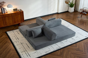 English Elm Convertible Sleeper Sofa Bed with Corduroy Upholstery, 4‑in‑1 Folding Couch Mattress, Space‑Saving Lounge Gray W3434P346243