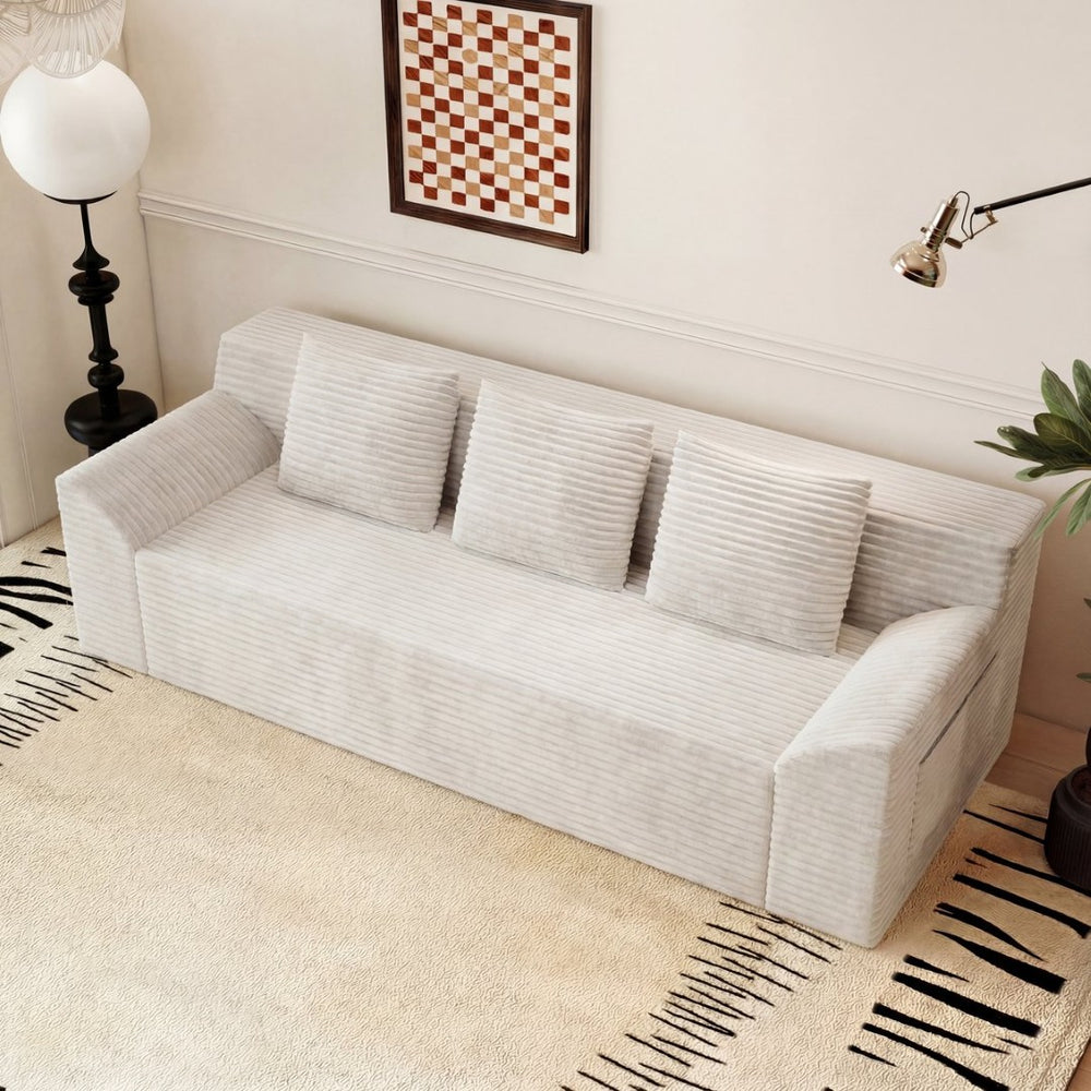 English Elm 71" Corduroy Tufted Loveseat with Deep Seat and Curved Back for Compact Living Spaces Ancient White W5571P440917