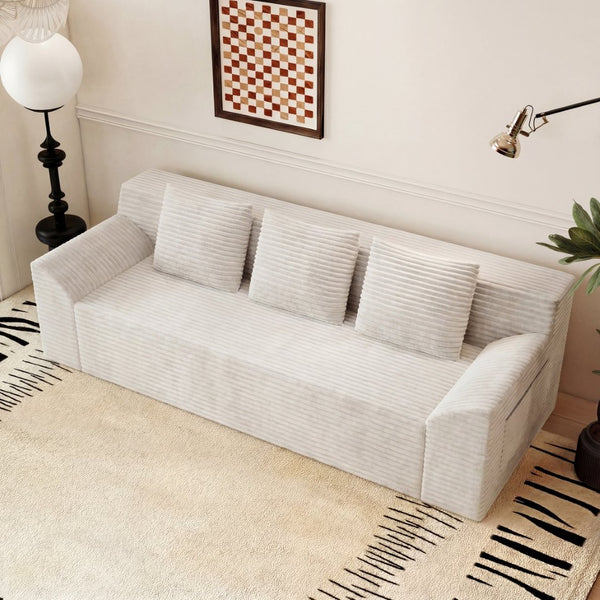 English Elm 71" Corduroy Tufted Loveseat with Deep Seat and Curved Back for Compact Living Spaces Ancient White W5571P440917