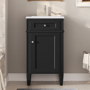 English Elm 18-inch French Style Freestanding Bathroom Vanity with Ceramic Sink Soft Close Storage Black N710P411340B