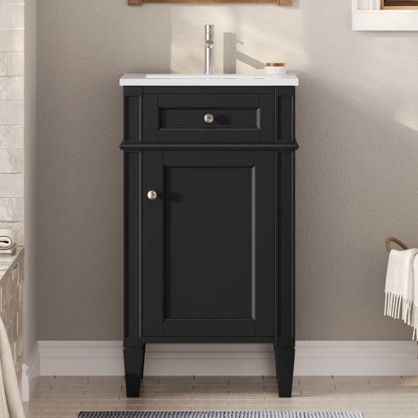 English Elm 18-inch French Style Freestanding Bathroom Vanity with Ceramic Sink Soft Close Storage Black N710P411340B