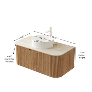 English Elm Dina Floating Bathroom Vanity Sintered Stone Top Glass Basin Striped Plywood Cabinet W2615S00341