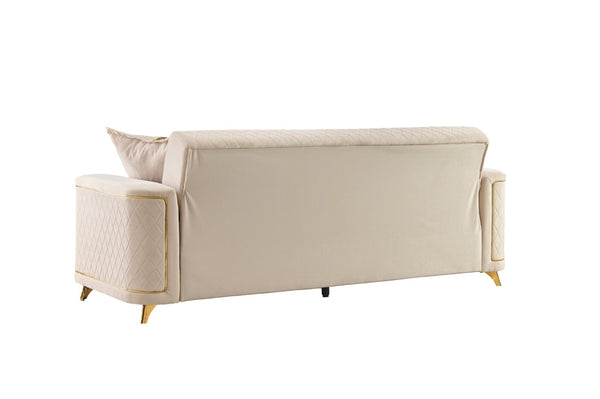 English Elm Lisa Quilted Ivory Sofa and Loveseat Set with Gold Legs for Elegant Living Rooms B009S02227