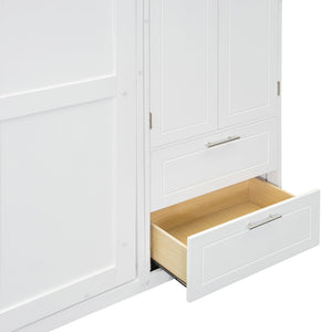 English Elm Queen Murphy Bed with Integrated Desk Cabinet Shelves Space Saving Studio Solution White N708S00022K-2
