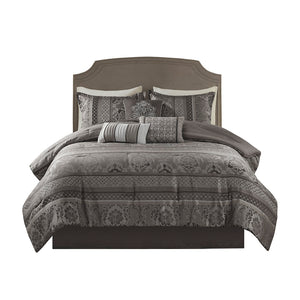 JLA Home Madison Park - 7 Elegant Jacquard Comforter Ensemble with 7 Pieces, Textured Polyester, Shams, Pillows, Bedskirt MP10-4884