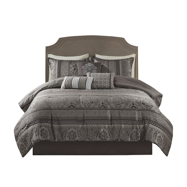 JLA Home Madison Park - 7 Jacquard Comforter Set with Luxe Textured Weave, Leaf and Ironwork Motifs, 7-Piece Tailored Ensemble 90 L x 90 W x 1.5H MP10-4882