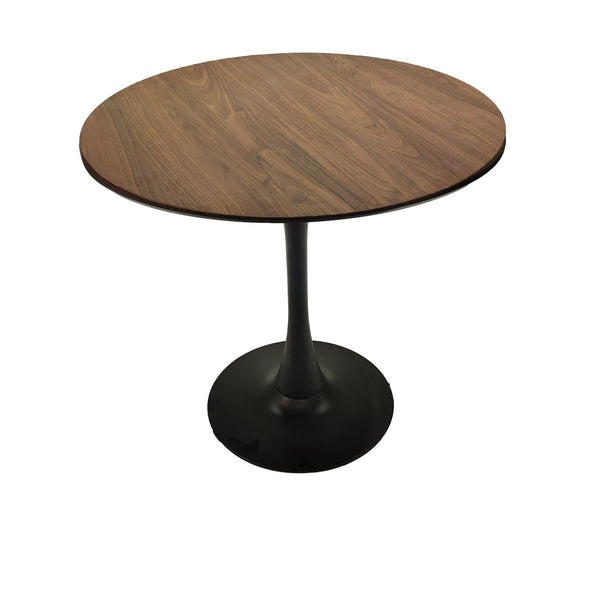 English Elm 31.5" Walnut Tulip Dining Table - Mid-Century Round MDF Top with Black Pedestal Base, Seats 2-4 W3732P357719