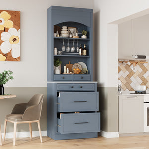 English Elm Topmax Freestanding Tall Pantry Cabinet Faux Marble Top 5 Drawers Modern Kitchen Hutch Gray N717S000075E