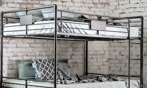 English Elm Queen Industrial Metal Bunk Bed with Pipe Frame, Built-In Slats & Ladder, Durable Retro Style 92" Antique Black 67 L x 41 W x 7 H B2741S00372