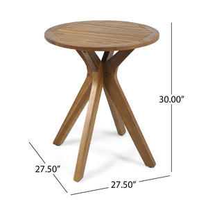 English Elm Stamford Solid Acacia Round Side Table Slatted X-base Design for Patio or Living Room Teak N770P414166T