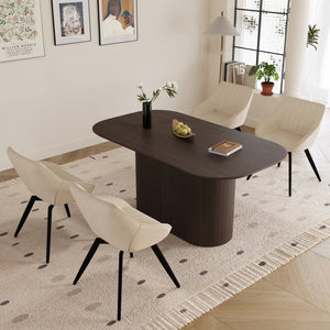 English Elm 63" Mid-Century Modern Brown Mdf Dining Table & 4 Beige Pu Chairs With Black Metal Legs Set W2189S00689