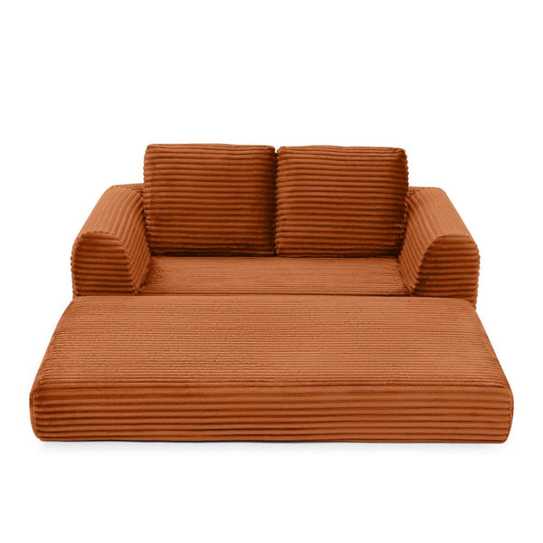 English Elm 2-in-1 Corduroy Futon Loveseat Sleeper Modular Floor Couch for Studio Living Rooms Orange W1117P415715