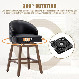 English Elm United We Win Quilted Microsuede Swivel Barstool with Wood Legs and Gold Rivet Trim Black W1568P361703