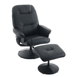 English Elm 011-Massage Recliner Chair with Ottoman, 360° Swivel PU Leather, 5-Point Vibration Massage, Heated Seat, 140° Backrest Comfort Black W2636P262429