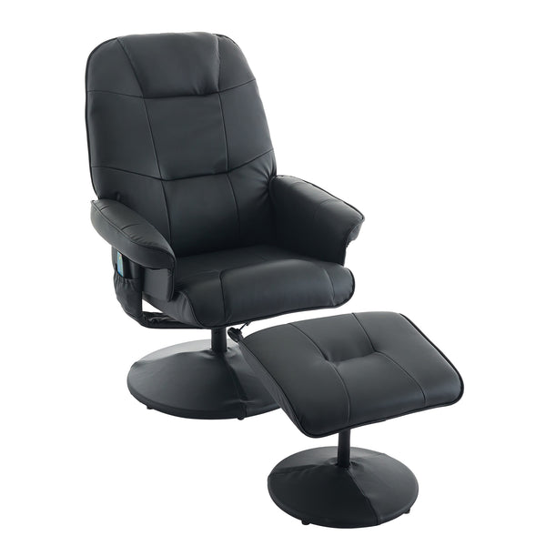 English Elm 011-Massage Recliner Chair with Ottoman, 360° Swivel PU Leather, 5-Point Vibration Massage, Heated Seat, 140° Backrest Comfort Black W2636P262429