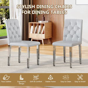 English Elm 4-piece Brown Suede Dining Chair Set with Tufted Back and Walnut Metal Legs Light Gray,Silver W1151P361184