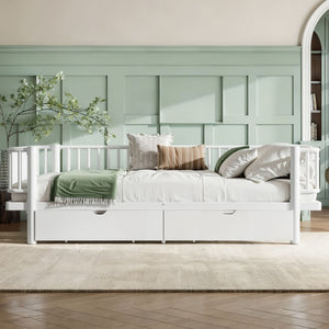 English Elm Queen Storage Platform Bed Low Profile Metal Frame with Built-in Drawers for Small Spaces Light White W5305P471354