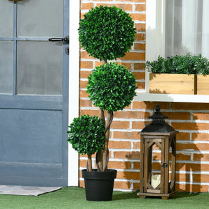 English Elm HOMCOM 3-Ball Boxwood Topiary Tree 43.25" with Pot - Realistic UV-Safe Faux Plant for Home & Patio W2225P217287