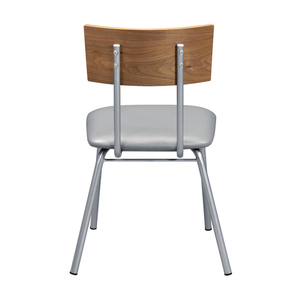 English Elm Grey Bentwood Side Chair Set of 2 with 40mm Padded PU Seat, Oak Finish & Steel Legs for Modern Dining B062P209262