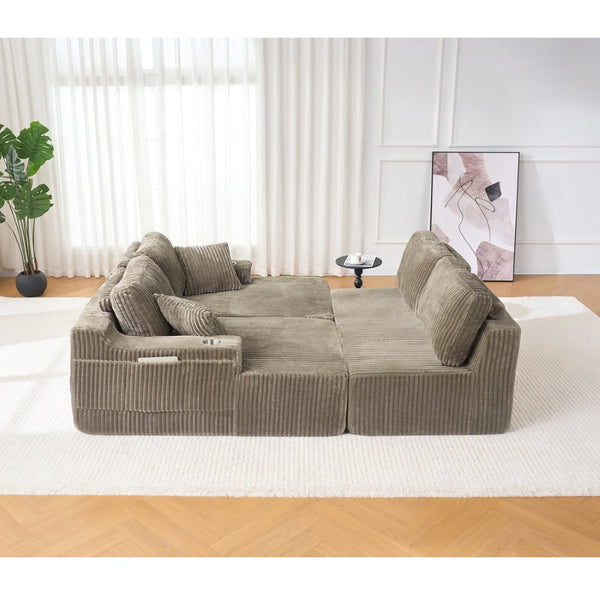English Elm U-shaped Corduroy Cloud Sectional Sofa with Pocket Springs and Modular Living Room Seating Jade W3366S00003