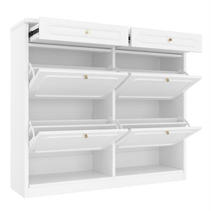 English Elm Wooden Farmhouse Entryway Shoe Cabinet with Six Drawers for Organized Hallway Storage Light White W1580P402825
