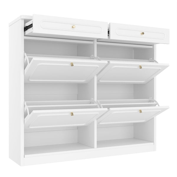 English Elm Wooden Farmhouse Entryway Shoe Cabinet with Six Drawers for Organized Hallway Storage Light White W1580P402825