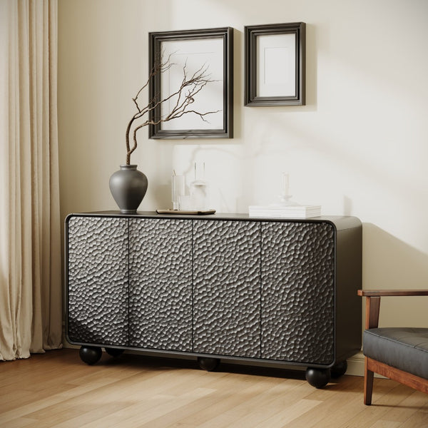 English Elm 59'' Sculptural Sideboard with Honeycomb Doors Sphere Legs and Generous Storage Space W2263P426699